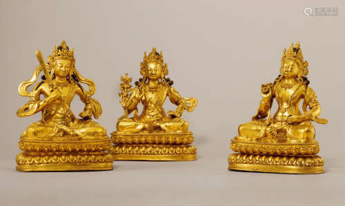 18世纪 文殊菩萨、金刚手菩萨、观音菩萨（三怙主）三尊像