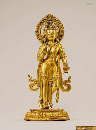 16-17世纪 铜鎏金菩萨站像
