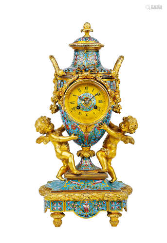 19世纪 欧洲 铜鎏金嵌珐琅天使座钟