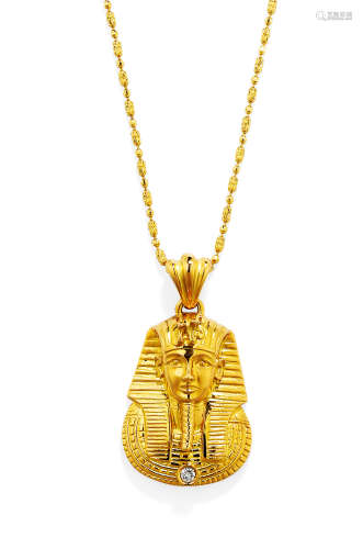 18K黄金配钻石「埃及法老」吊坠项链