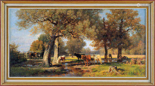 韦伯·保罗 1877年作 盛夏田园牧歌 布面油画