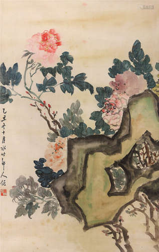 徐世昌 1925年作 花开富贵 镜框 设色绢本