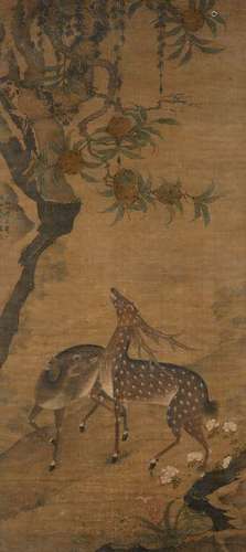 PEINTURE À L'ENCRE ET COULEUR SUR SOIE, ENCADRÉE, CHINE, XIXe SIÈCLE