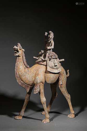唐代波斯人骑骆驼彩陶雕像（通过哈佛年代测试，有修复）