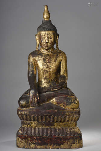 十八世纪缅甸木漆金佛像