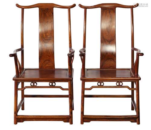 Chinese Huanghuali Official's Hat Armchairs