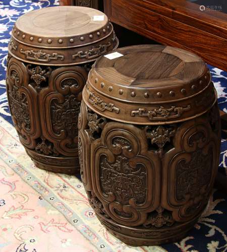 Chinese Hardwood Drum Stools