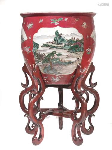 粉彩山水图大瓷罐，中国，清代 ，十九世纪