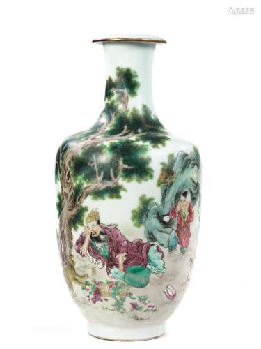 白地人物瓷瓶，中国，民国