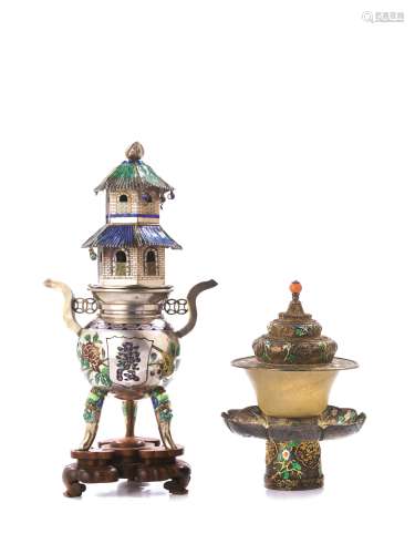 金属香插和金属杯，中国/西藏，二十世纪早期