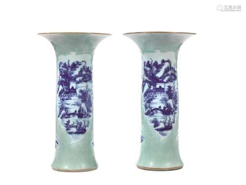 山水图瓷花觚两件，中国，清代，十九世纪