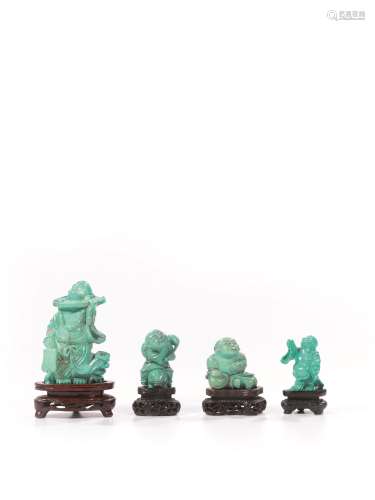 松石小摆件四件，中国，清代，十九世纪到二十世纪