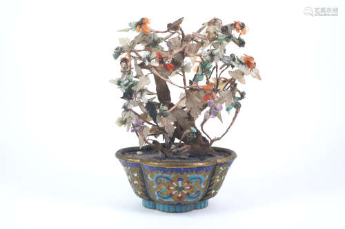 A Chinese Cloisonné Planter with Jade Inlaid Plant