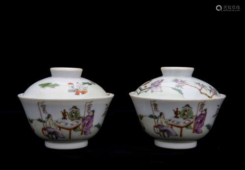 A Pair of Chinese Porcelain Tea Cups with Cover
