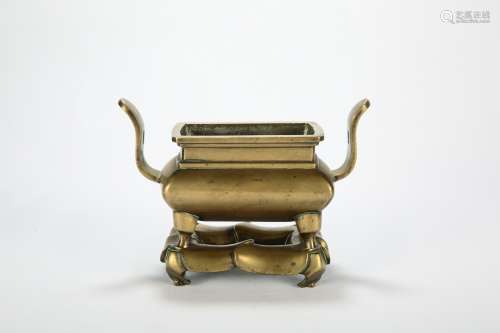A Chinese Bronze Incense Burner with Stand