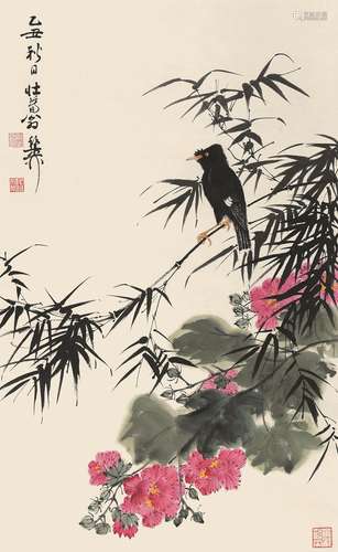 谢稚柳 芙蓉八哥 纸本立轴