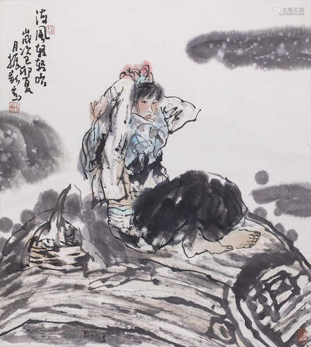 翁振新（b.1948）  海风轻轻吹设色纸本立轴