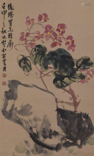 林岑（b.1938）  花卉图设色纸本立轴