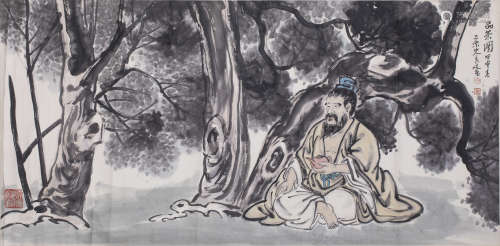 周秀廷（1928—2007）  品茶图设色纸本镜片