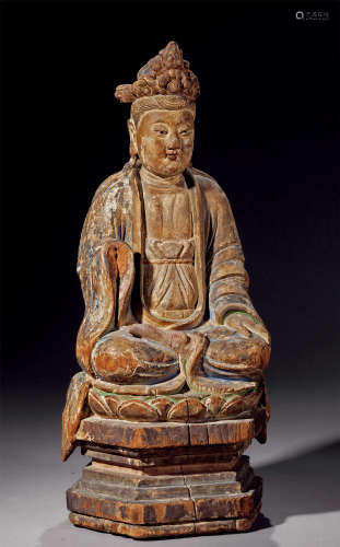 金元 木雕彩绘菩萨像