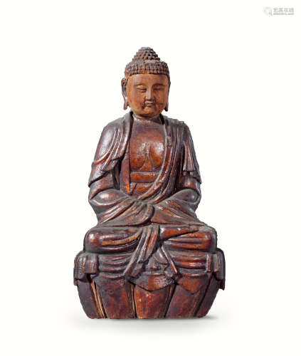 明 木雕髹漆释迦牟尼佛坐像
