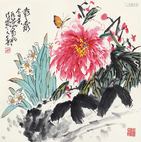 何水法 花卉 立轴 纸本