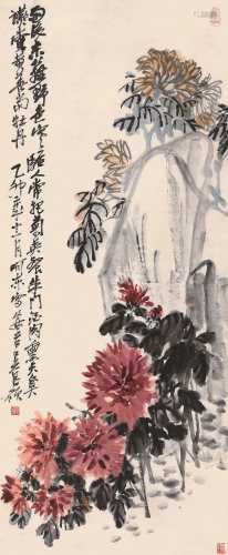 吴昌硕 乙卯（1915）年作 菊石图 立轴 设色纸本