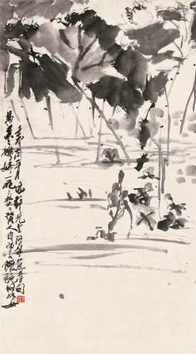 潘天寿 壬戌（1922）年作 墨荷图 立轴 水墨纸本
