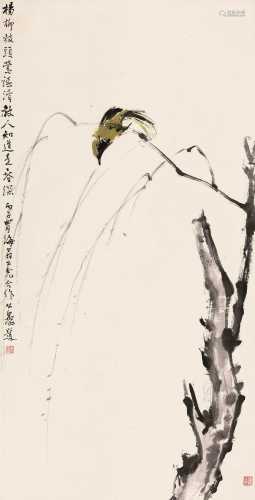刘海粟吴公虎 丙子（1936）年作 柳莺图 立轴 设色纸本