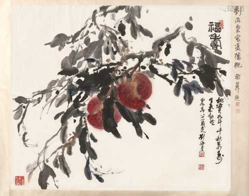 刘海粟 丙辰（1976）年作 福寿 立轴 设色纸本
