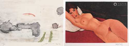 萧勤阿梅代奥·莫迪利亚尼 版画 限量复制品  《裸女》限量复制品 镜框 版画 设色纸本