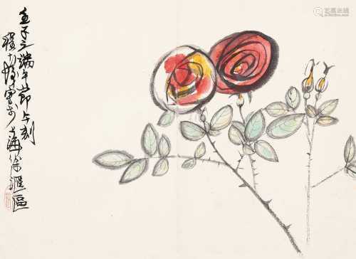 程十发 壬子（1972）年作 花卉 立轴 设色纸本