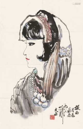 刘文西 1986年作 少女 镜片 设色纸本