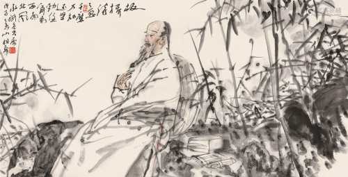 吴山明 戊子（2008）年作 板桥诗意 镜片 设色纸本