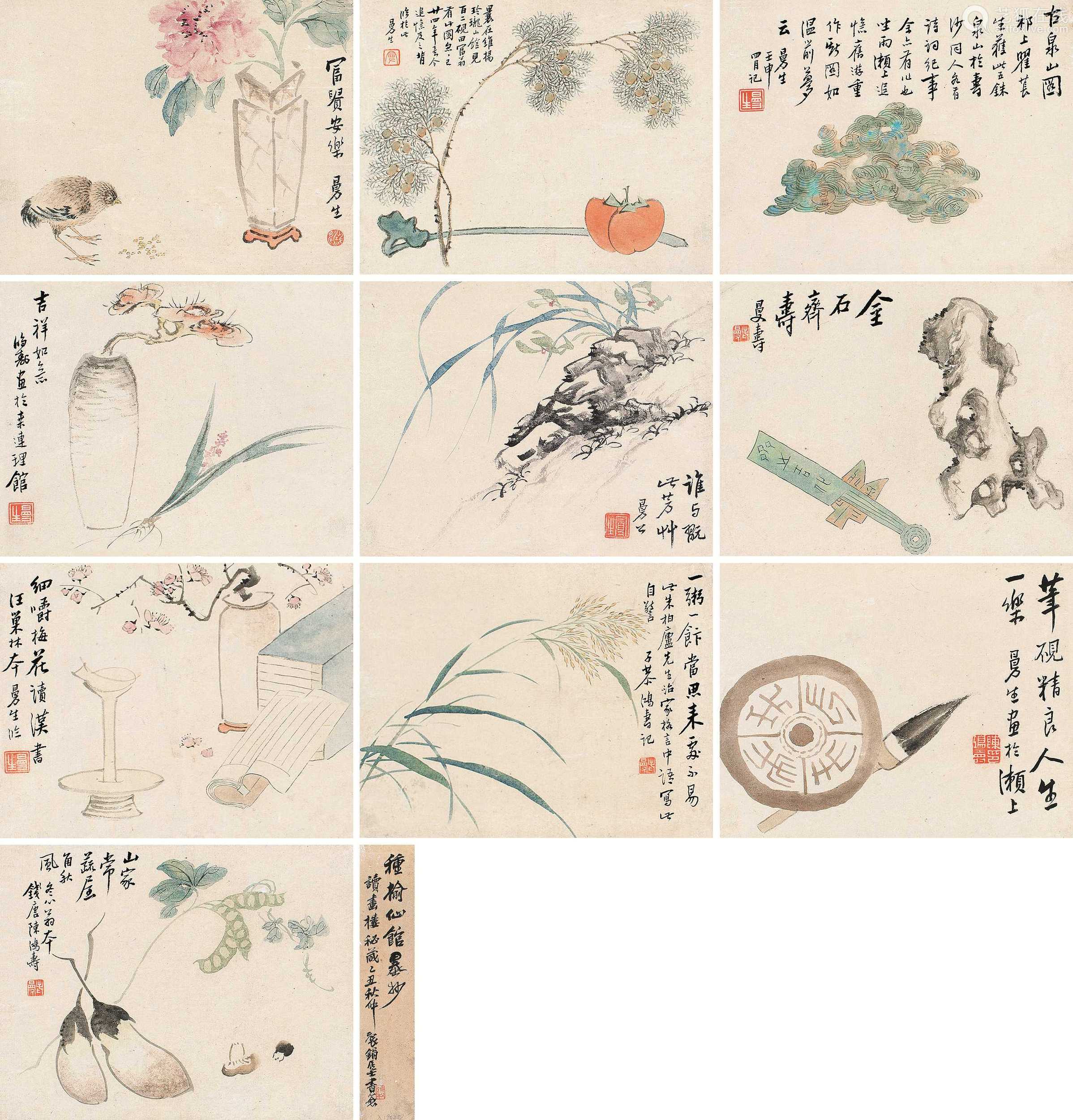 陈鸿寿 壬申(1812)年作 种榆仙馆墨妙册 册页(十开 设色纸本