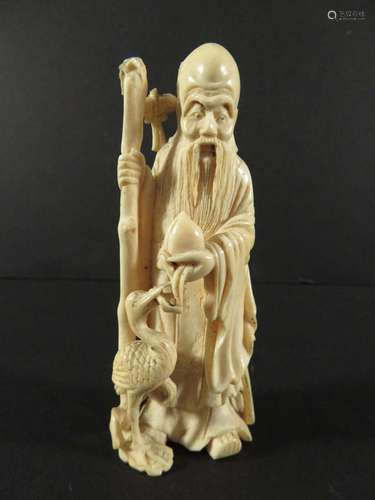 Chinese Ivory Figurine Man and Stork