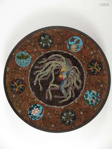 Japanese Cloisonne Platter Phoenix Flowers