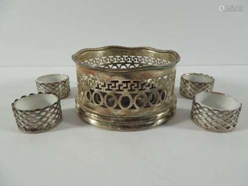 4 Limoges & Sterling Cups + Caddy