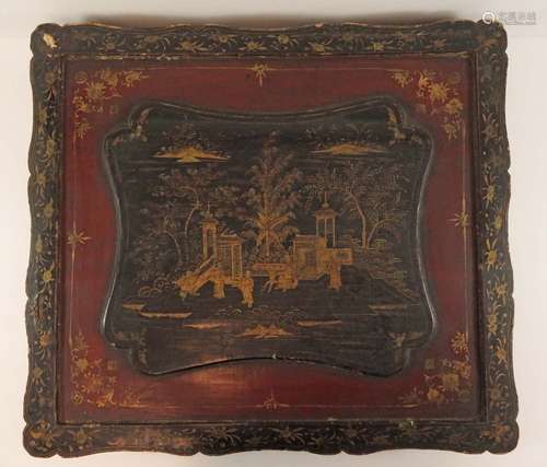 Chinese 18th C Red Lacquer Gilt Scholar's Box