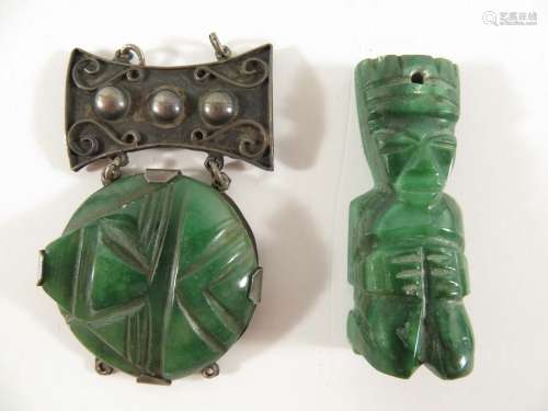 Pre Columbian Type Jade 2 Sterling ? Medallion