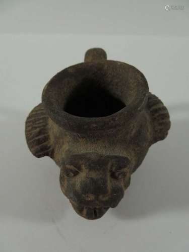 Ancient Small Black Ware Handled Pitcher Face