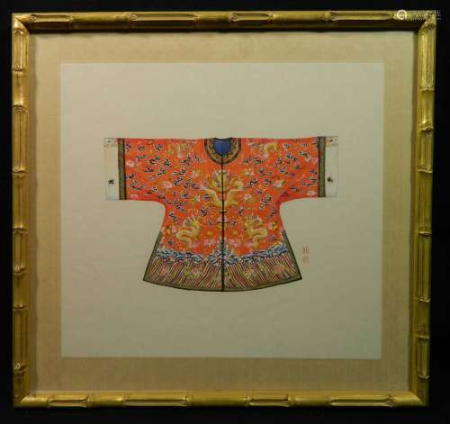 20th C Chinese W/C Silk Robe Signed Peng Wei?