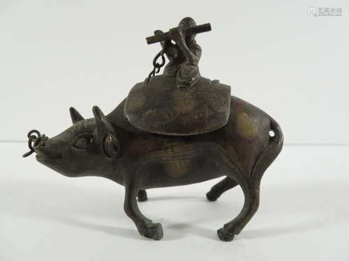 Chinese Bronze Musician on Oxen Incense Burner