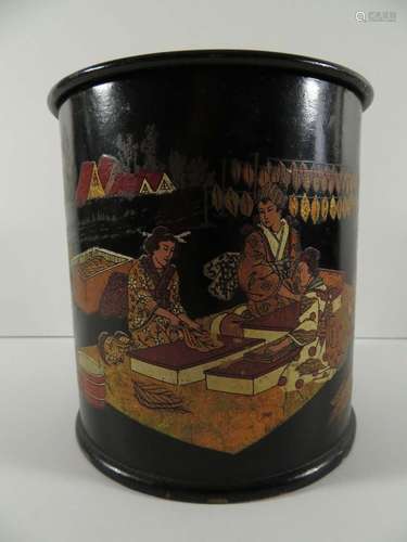 Japanese Black Lacquer Tobacco Canister Jar