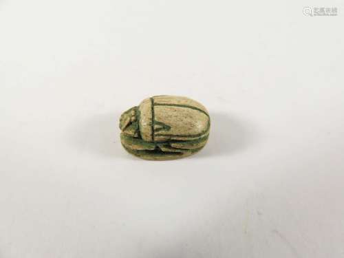 Ancient Egyptian Faience White Green Scarab