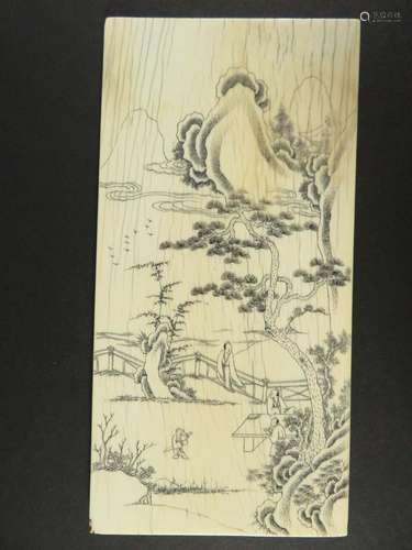 Chinese Ivory Table Screen Man in Landscape