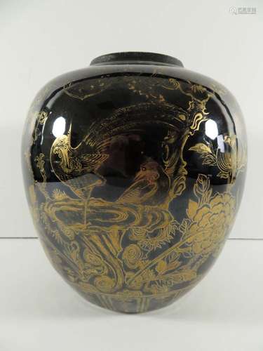 Chinese Mirror Black Gilt Jar Double Circle Seal