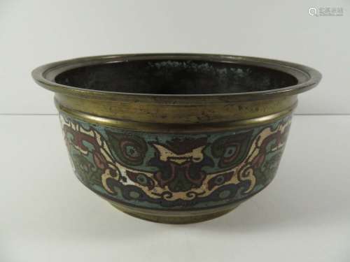 Chinese Champleve Bronze Taotie Mask Bowl