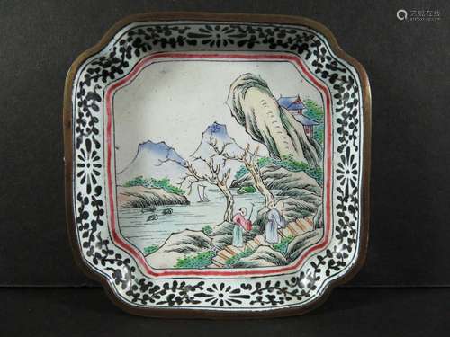 Chinese Enamel On Copper Tray Landscape Figures