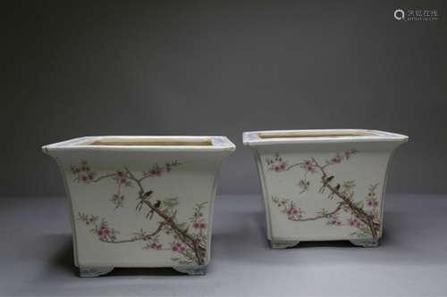 A Pair of Chinese Porcelain Square Platers